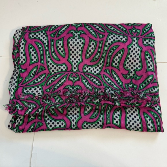 J Crew Colorful Pink White Black Polka Dot Abstract Long Floral Print Scarf - Picture 3 of 7